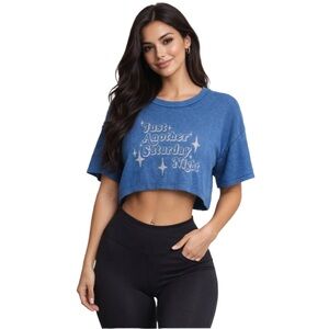 Aerie Offline “Just Another Saturday Night” Cropped Blue Thermal Tee NWT